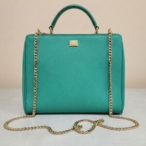 Dolce and Gabbana Miss Sicily Green Leather Bag Medium